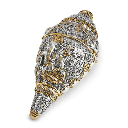 Divine Ganesh Shankh 999 Silver Plated & 24k Gold Plated
