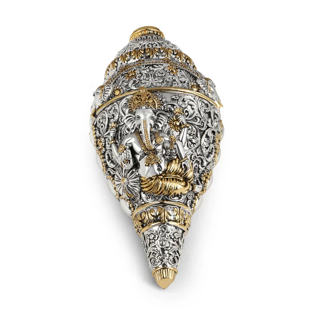 Divine Ganesh Shankh 999 Silver Plated & 24k Gold Plated